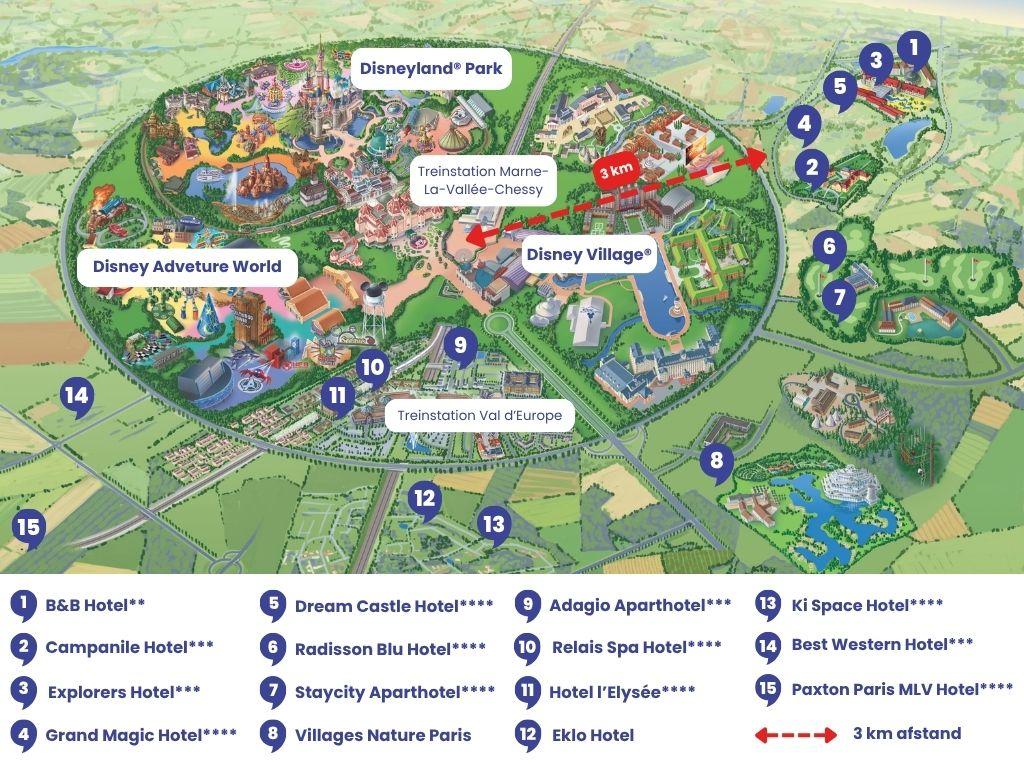 Plattegrond Disneyland Paris resort met hotels